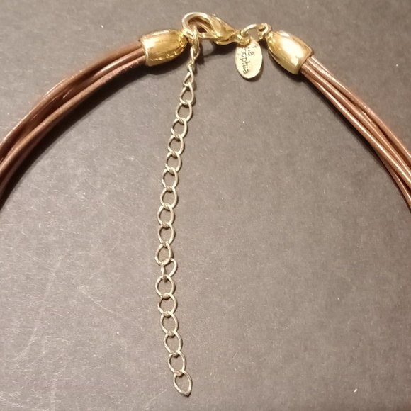 Lia Sophia Buona Sera Gold Tone Brown Multi Cord Faux Amber Crystal Necklace - Picture 3 of 3